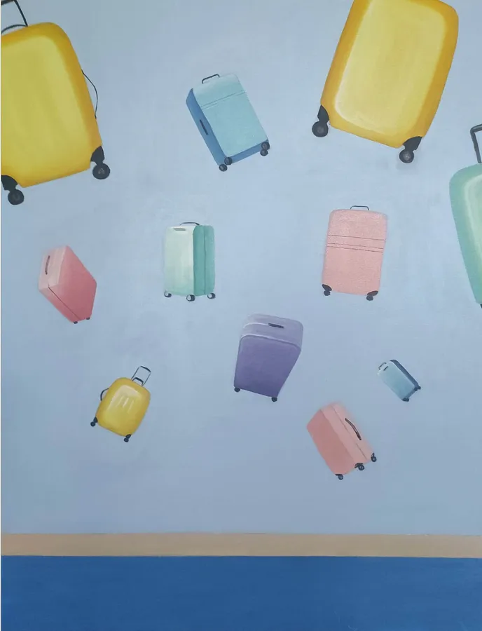 Image of Pack your suitcase, the most interesting is ahead! by Nina Fedotova, size: 70 × 50 × 2 cm, made of oil on canvas, Painting medium